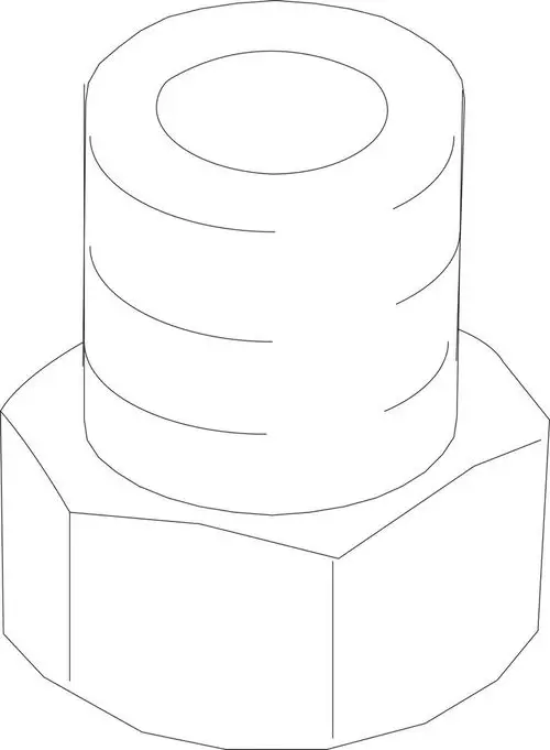 Verschraubung von Bosch in einer zylindrischen Form mit einer hexagonalen Basis, die für Verbindungen in Rohrleitungssystemen verwendet wird.